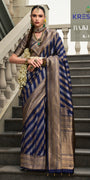 Royal Navy Blue Banarasi Silk Saree with Silver & Gold Zari Leheriya