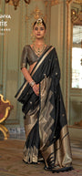Kreshva Brahmaand K-4399 | Majestic Midnight Black Banarasi Silk Saree with Antique Zari Weave