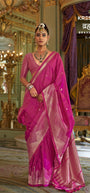 Kreshva Brahmaand K-4400 | Radiant Magenta Pink Banarasi Silk Saree with Silver Zari Weave