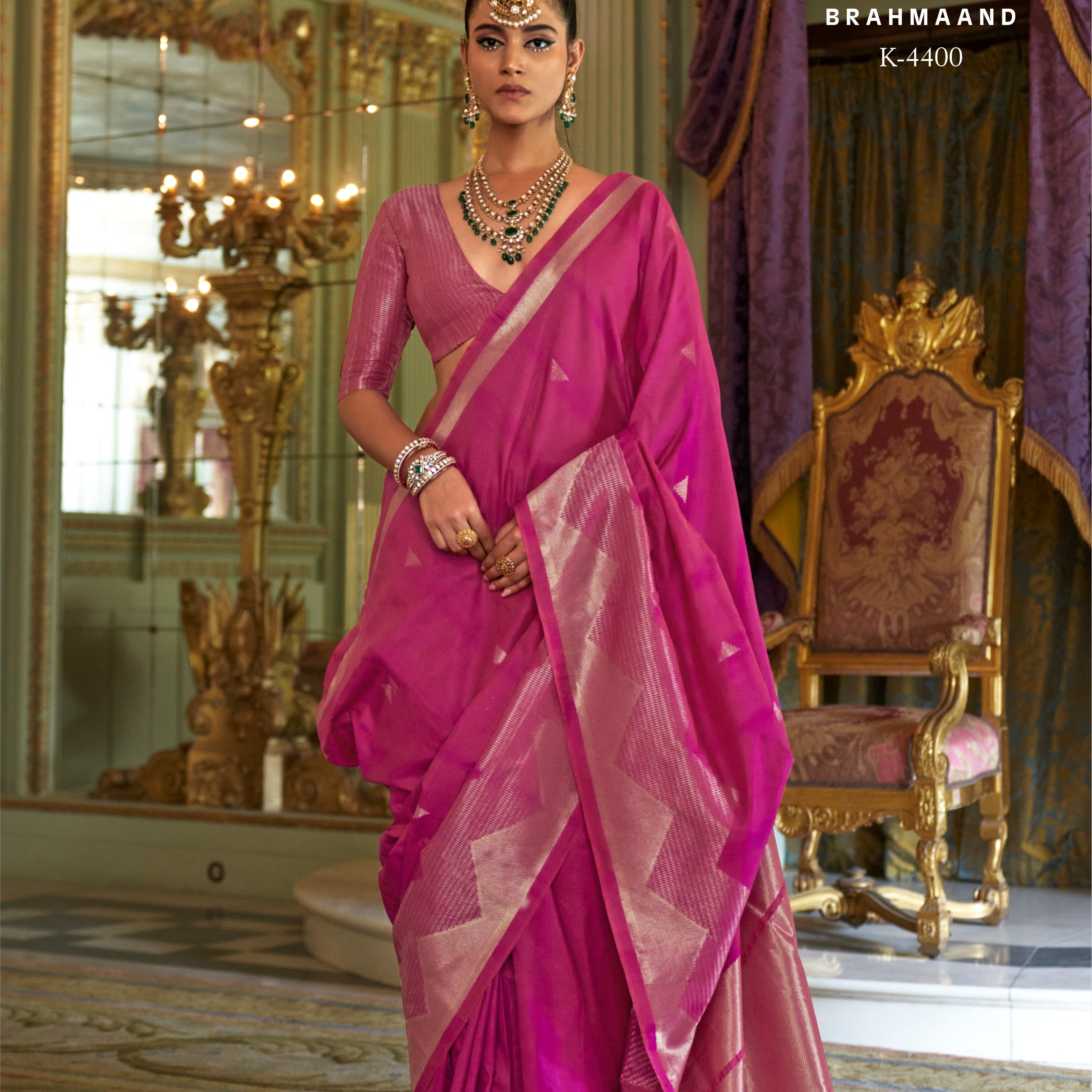 Kreshva Brahmaand K-4400 | Radiant Magenta Pink Banarasi Silk Saree with Silver Zari Weave