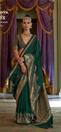 Kreshva Brahmaand K-4401 | Enchanting Emerald Green Banarasi Silk Saree with Antique Zari Work