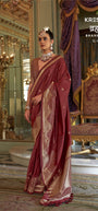 Kreshva Brahmaand K-4402 | Regal Maroon Banarasi Silk Saree with Antique Gold Zari Accents