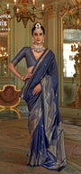 Kreshva Brahmaand K-4403 | Royal Navy Blue Banarasi Silk Saree with Shimmering Silver Zari