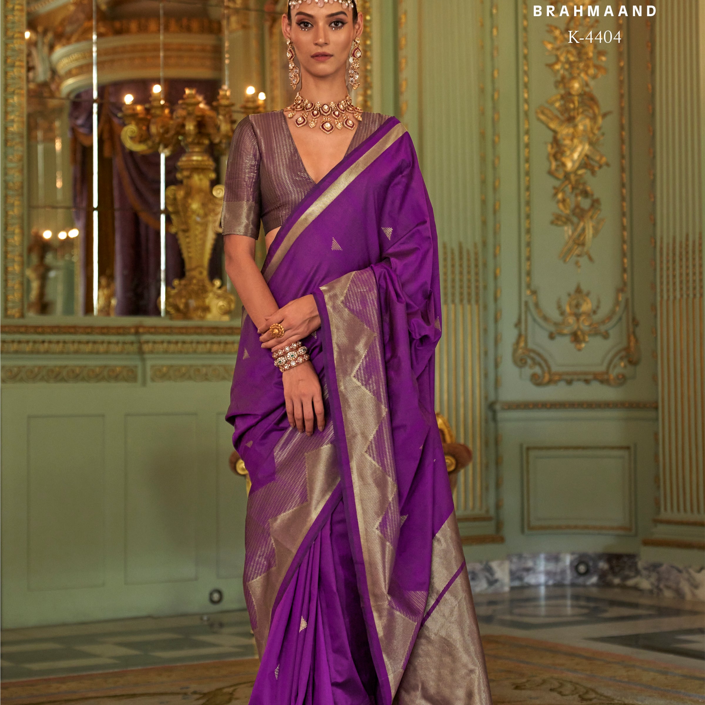 Kreshva Brahmaand K-4404 | Royal Imperial Purple Banarasi Silk Saree with Antique Silver Zari