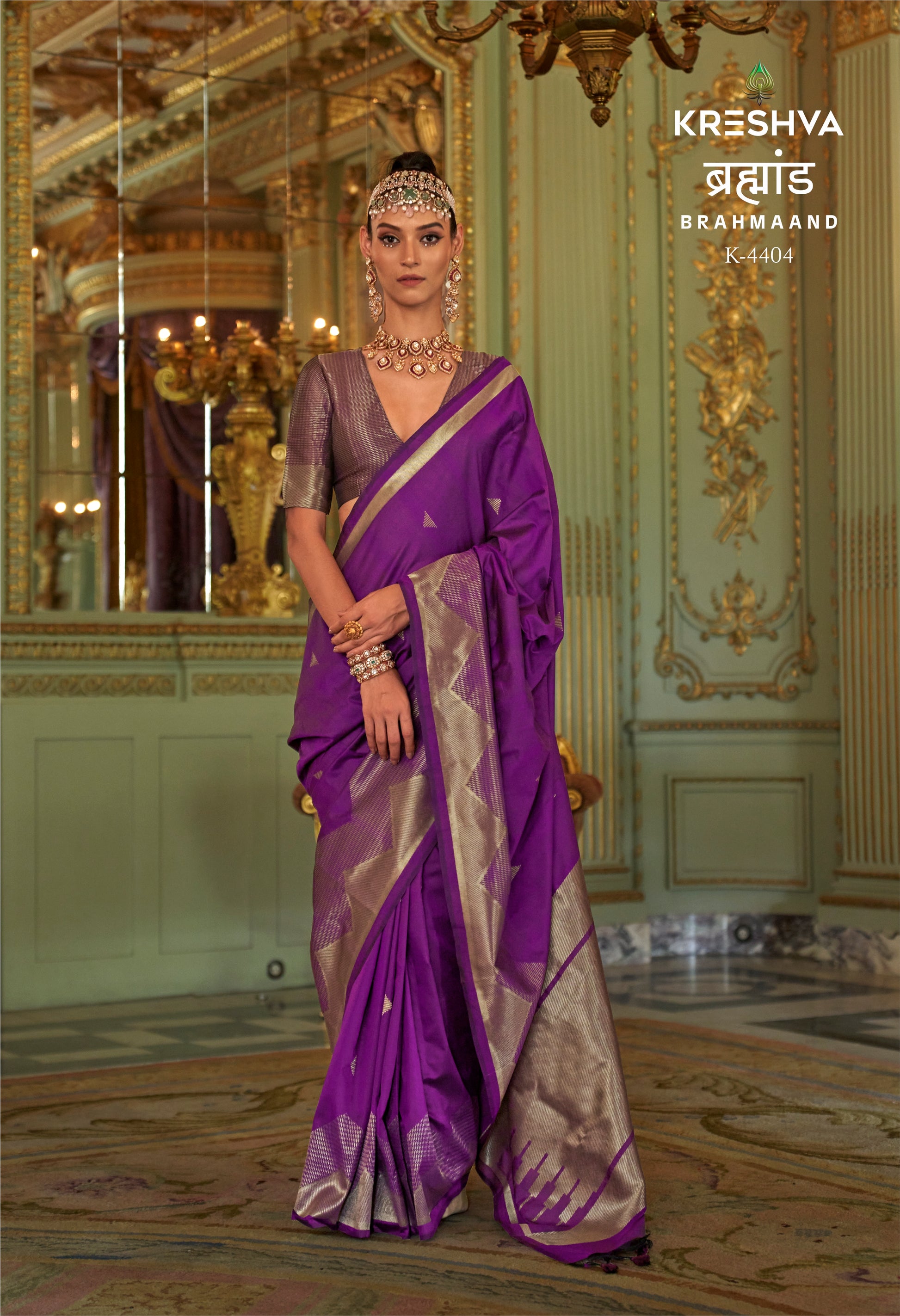 Kreshva Brahmaand K-4404 | Royal Imperial Purple Banarasi Silk Saree with Antique Silver Zari