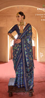 Royal Navy Blue Silk Saree with Traditional Ikat Weave & Intricate Border