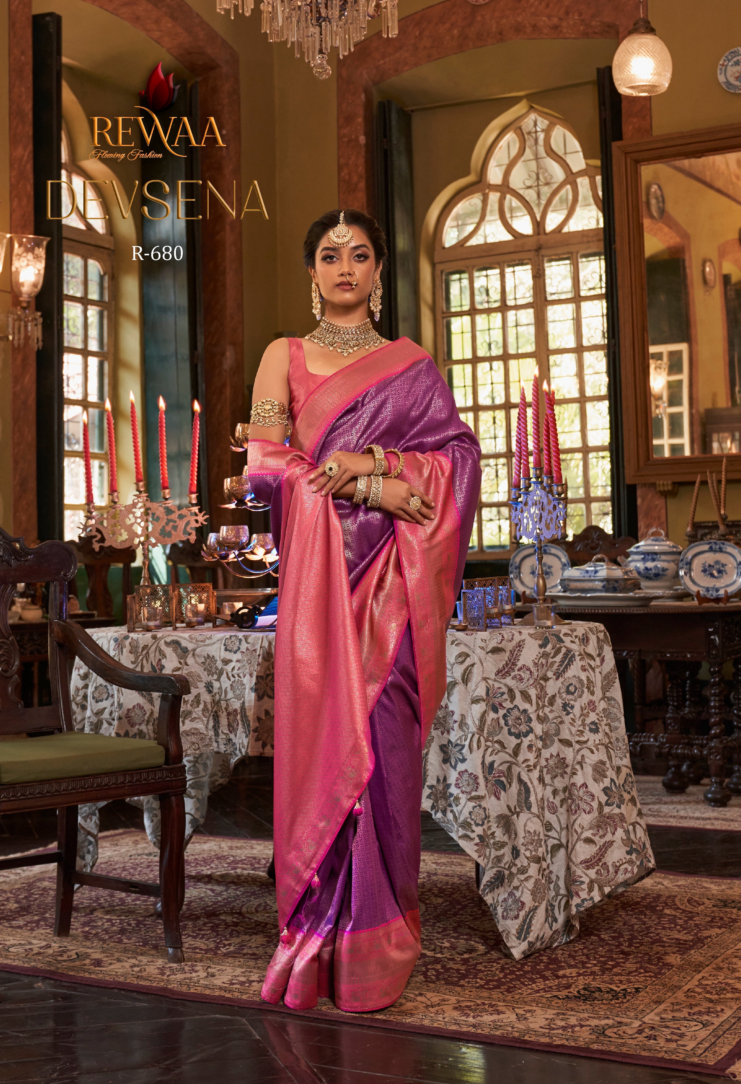 Rewaa Devsena R-680 Rich Banarasi Silk Saree in Radiant Purple & Pink Zari Weave