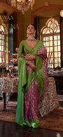 Rewaa Devsena R-687 Royal Purple & Leaf Green Banarasi Silk Saree with Allover Zari Jaal Work
