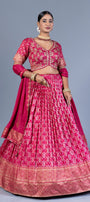 Rani Pink Patola Print Pleated Lehenga Choli with Embroidered Silk Blouse and Zari Border