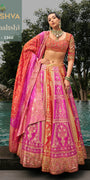 Pink & Orange Banarasi Silk Bandhani Print Lehenga Choli with Zari Embroidery