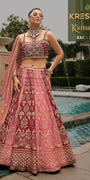 Deep Wine & Blush Pink Dual-Tone Banarasi Silk Lehenga Choli with Embroidered Sweetheart Blouse