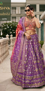 Royal Purple Banarasi Silk Lehenga with Orange Cut-Out Designer Blouse