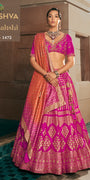 Rani Pink & Orange Banarasi Silk Lehenga Choli with Gold Zari Floral Buttis