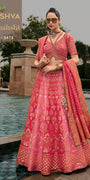 Ombre Pink Banarasi Silk Lehenga with Designer Cut-Out Embroidered Choli