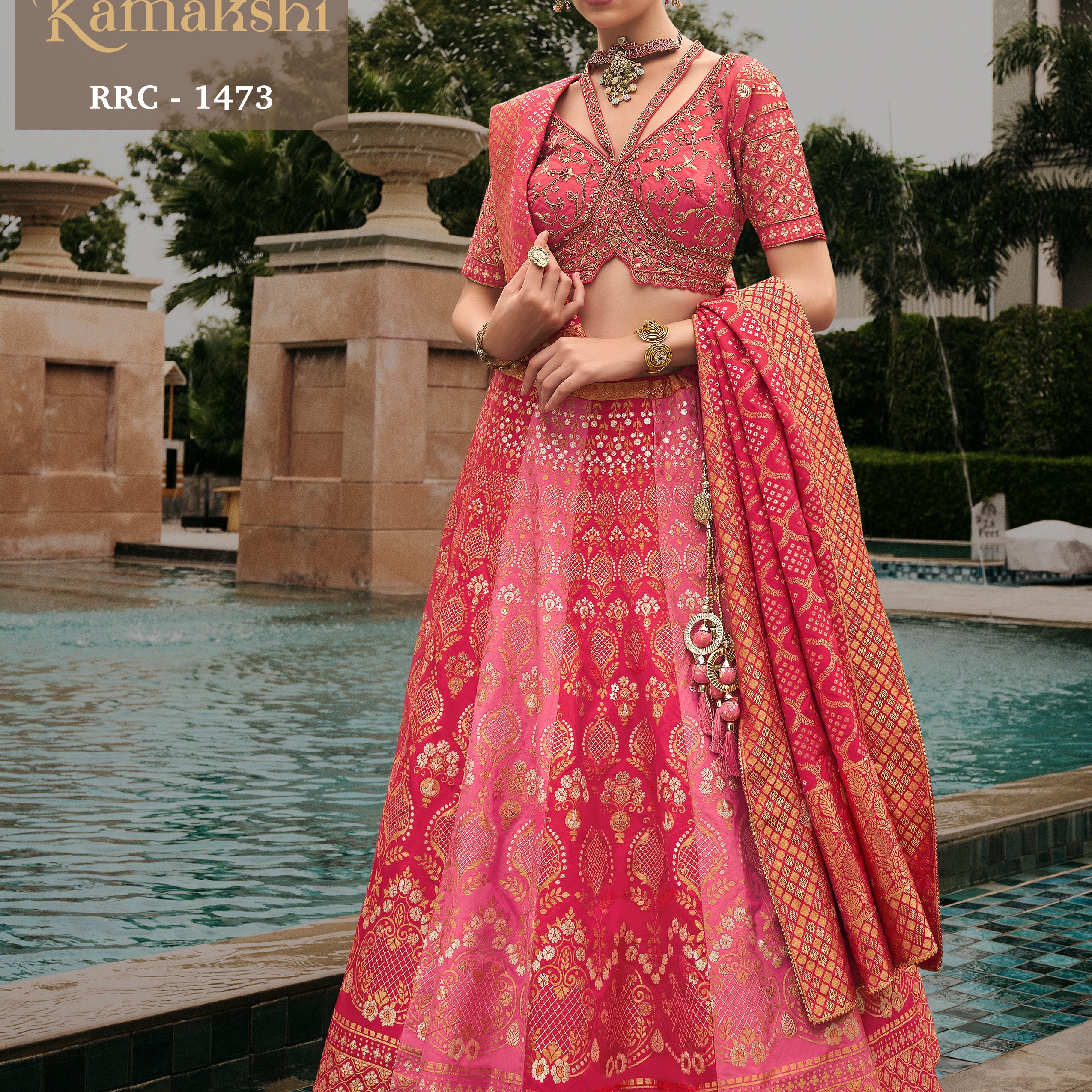 Ombre Pink Banarasi Silk Lehenga with Designer Cut-Out Embroidered Choli