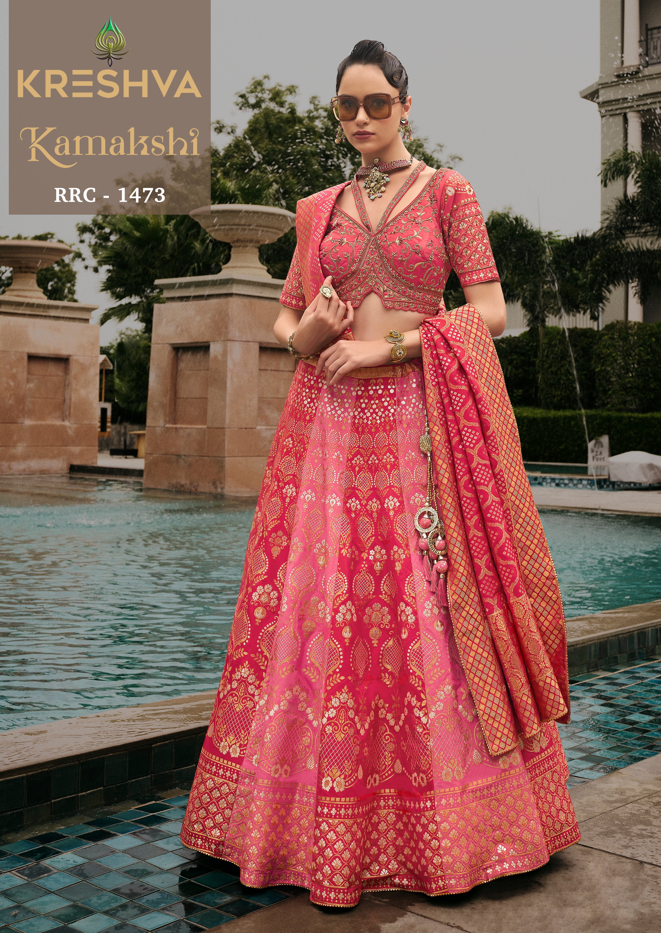Ombre Pink Banarasi Silk Lehenga with Designer Cut-Out Embroidered Choli