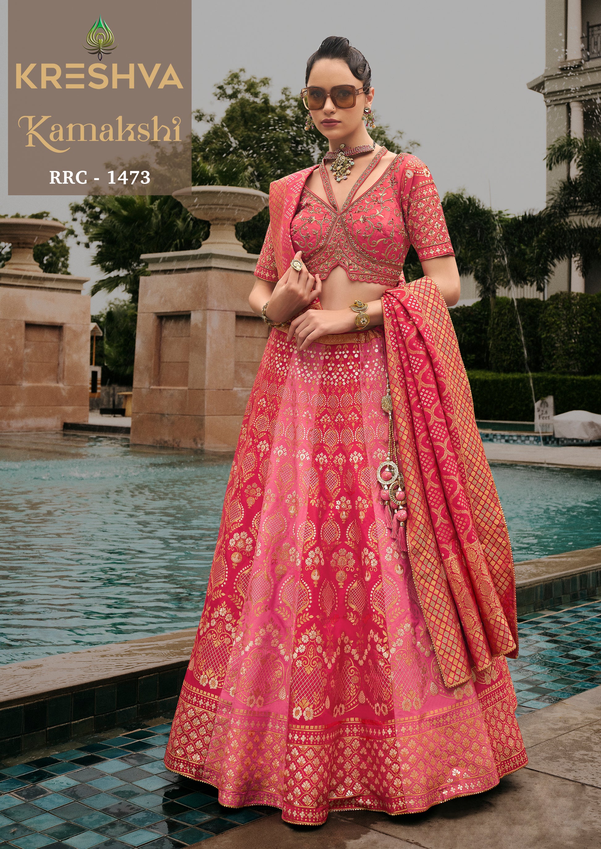 Ombre Pink Banarasi Silk Lehenga with Designer Cut-Out Embroidered Choli