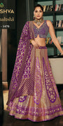 Royal Purple & Gold Banarasi Silk Lehenga with Designer Cut-Out V-Neck Choli