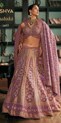 Mauve Lavender Banarasi Silk Lehenga with Designer Halter-Style Embroidered Choli