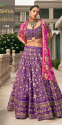 Royal Violet Banarasi Silk Lehenga with Magenta Pink Contrast Dupatta & Cut-Out Designer Choli