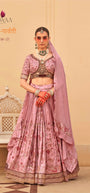 REWAA Women's Dusty Rose Pleated Lehenga with Velvet Waistcoat-Style Blouse