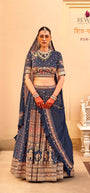 REWAA Women’s Navy Blue Heritage Lehenga with Gold Elephant Embroidery