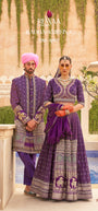 Royal Purple Banarasi Silk Lehenga Choli with Elephant Motif Zari Work & Designer Men's Bandhgala Sherwani Set